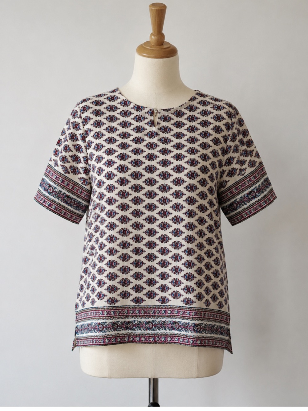 Madewell 1937 100% Silk Floral Print Boxy Blouse Top XS Boho Short Sleeve Ivory